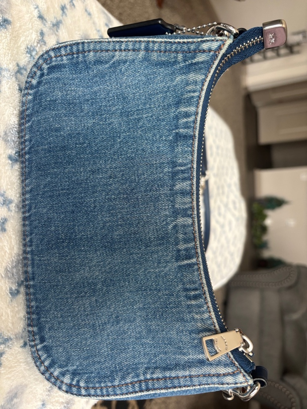 Coach Denim Crescent Mini Bag in Blue with Silver Hardware - Picture 2 of 7